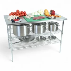 WORK TABLE S/STEEL - 2-TIER - PLAIN TOP 1300MM X 690MM X 870MM