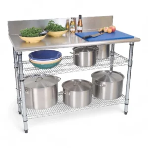 WORK TABLE S/STEEL - 2-TIER - SPLASHBACK 1300MM X 690MM X 870MM